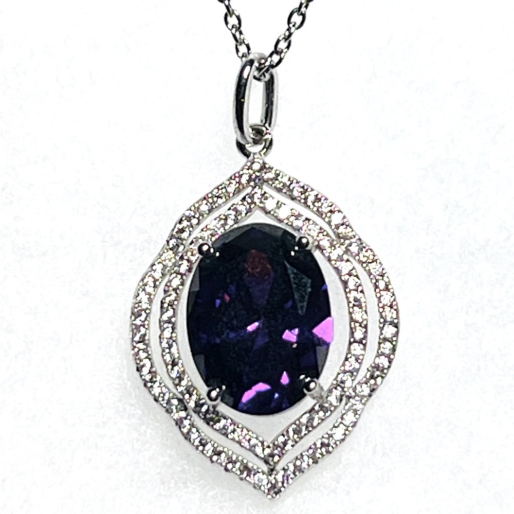Elegant Purple Gemstone and Silver Women's Pendant with 20”Necklace